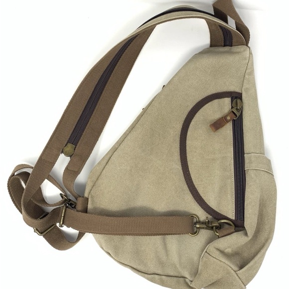 Canvas Sling Bag Unisex Khaki Crossbody Backpack Shoulder Daypack Conceal Carry - Picture 4 of 16